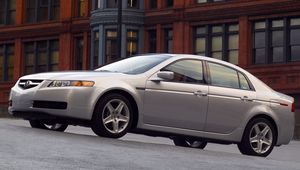 Preview wallpaper acura, tl, 2004, white metallic, side view, style, cars, buildings, asphalt