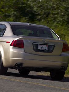 Preview wallpaper acura, tl, 2004, beige metallic, rear view, style, cars, speed, trees, asphalt