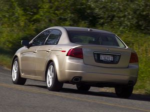Preview wallpaper acura, tl, 2004, beige metallic, rear view, style, cars, speed, trees, asphalt