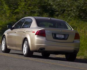 Preview wallpaper acura, tl, 2004, beige metallic, rear view, style, cars, speed, trees, asphalt