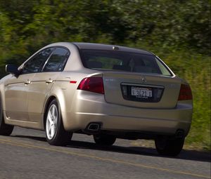 Preview wallpaper acura, tl, 2004, beige metallic, rear view, style, cars, speed, trees, asphalt