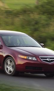 Preview wallpaper acura, tl, 2004, red, side view, style, cars, nature, speed, grass