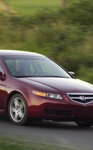 Preview wallpaper acura, tl, 2004, red, side view, style, cars, nature, speed, grass