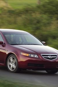 Preview wallpaper acura, tl, 2004, red, side view, style, cars, nature, speed, grass