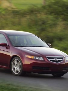 Preview wallpaper acura, tl, 2004, red, side view, style, cars, nature, speed, grass