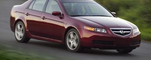 Preview wallpaper acura, tl, 2004, red, side view, style, cars, nature, speed, grass
