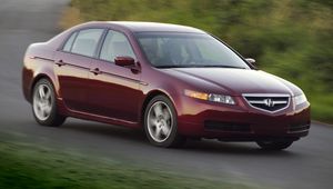 Preview wallpaper acura, tl, 2004, red, side view, style, cars, nature, speed, grass