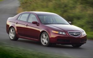 Preview wallpaper acura, tl, 2004, red, side view, style, cars, nature, speed, grass