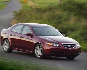 Preview wallpaper acura, tl, 2004, red, side view, style, cars, nature, speed, grass