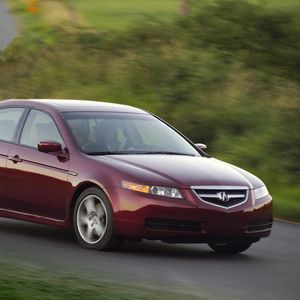 Preview wallpaper acura, tl, 2004, red, side view, style, cars, nature, speed, grass