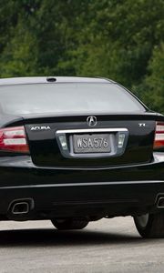 Preview wallpaper acura, tl, 2007, black, rear view, style, cars, trees, grass, asphalt