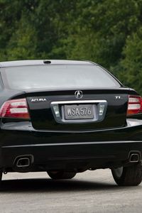 Preview wallpaper acura, tl, 2007, black, rear view, style, cars, trees, grass, asphalt