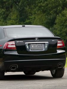 Preview wallpaper acura, tl, 2007, black, rear view, style, cars, trees, grass, asphalt