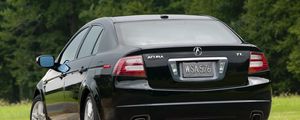 Preview wallpaper acura, tl, 2007, black, rear view, style, cars, trees, grass, asphalt