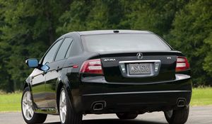Preview wallpaper acura, tl, 2007, black, rear view, style, cars, trees, grass, asphalt