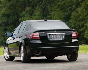 Preview wallpaper acura, tl, 2007, black, rear view, style, cars, trees, grass, asphalt