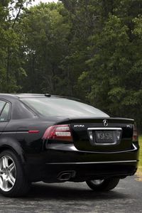 Preview wallpaper acura, tl, 2007, black, side view, style, cars, nature, trees, grass, asphalt