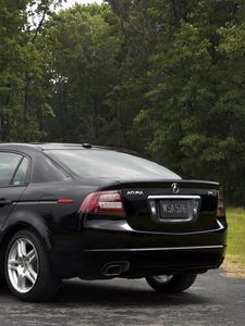 Preview wallpaper acura, tl, 2007, black, side view, style, cars, nature, trees, grass, asphalt