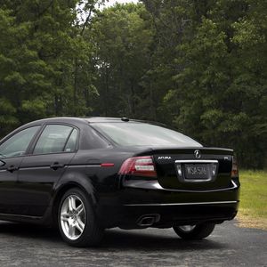 Preview wallpaper acura, tl, 2007, black, side view, style, cars, nature, trees, grass, asphalt