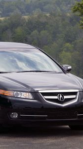 Preview wallpaper acura, tl, 2007, black, front view, style, cars, nature, trees