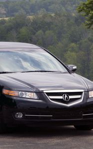 Preview wallpaper acura, tl, 2007, black, front view, style, cars, nature, trees