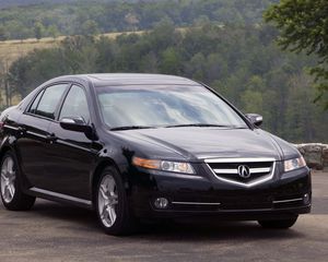 Preview wallpaper acura, tl, 2007, black, front view, style, cars, nature, trees