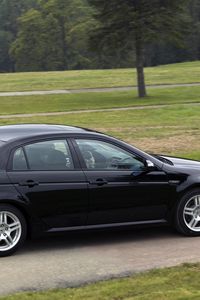 Preview wallpaper acura, tl, 2007, black, side view, style, cars, trees, grass, asphalt