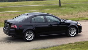 Preview wallpaper acura, tl, 2007, black, side view, style, cars, trees, grass, asphalt