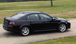 Preview wallpaper acura, tl, 2007, black, side view, style, cars, trees, grass, asphalt