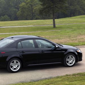 Preview wallpaper acura, tl, 2007, black, side view, style, cars, trees, grass, asphalt