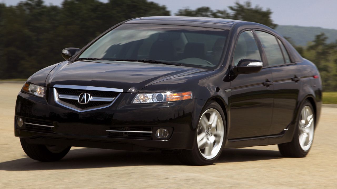 Wallpaper acura, tl, 2007, black, front view, style, cars, sky, trees, asphalt
