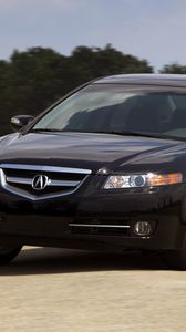 Preview wallpaper acura, tl, 2007, black, front view, style, cars, sky, trees, asphalt