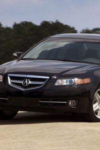 Preview wallpaper acura, tl, 2007, black, front view, style, cars, sky, trees, asphalt