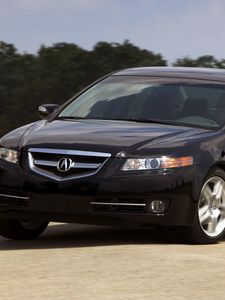 Preview wallpaper acura, tl, 2007, black, front view, style, cars, sky, trees, asphalt