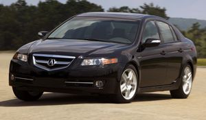 Preview wallpaper acura, tl, 2007, black, front view, style, cars, sky, trees, asphalt