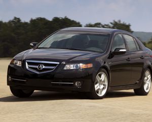 Preview wallpaper acura, tl, 2007, black, front view, style, cars, sky, trees, asphalt