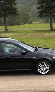 Preview wallpaper acura, tl, 2007, black, side view, style, cars, nature, grass, trees, asphalt