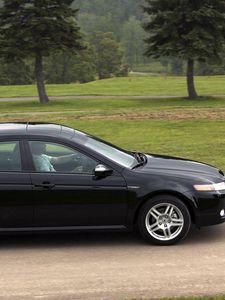 Preview wallpaper acura, tl, 2007, black, side view, style, cars, nature, grass, trees, asphalt