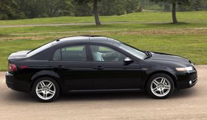 Preview wallpaper acura, tl, 2007, black, side view, style, cars, nature, grass, trees, asphalt