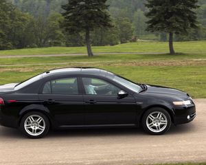 Preview wallpaper acura, tl, 2007, black, side view, style, cars, nature, grass, trees, asphalt