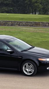 Preview wallpaper acura, tl, 2007, black, side view, style, cars, nature, trees, grass, asphalt