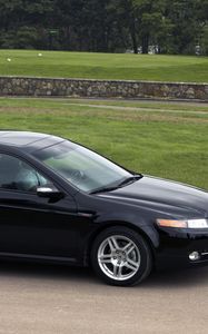 Preview wallpaper acura, tl, 2007, black, side view, style, cars, nature, trees, grass, asphalt