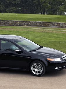 Preview wallpaper acura, tl, 2007, black, side view, style, cars, nature, trees, grass, asphalt