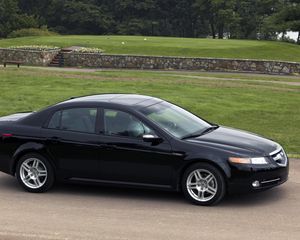 Preview wallpaper acura, tl, 2007, black, side view, style, cars, nature, trees, grass, asphalt