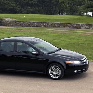 Preview wallpaper acura, tl, 2007, black, side view, style, cars, nature, trees, grass, asphalt