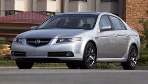 Preview wallpaper acura, tl, 2007, silver metallic, front view, style, cars, buildings, grass