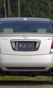 Preview wallpaper acura, tl, 2007, metallic silver, rear view, style, cars, trees