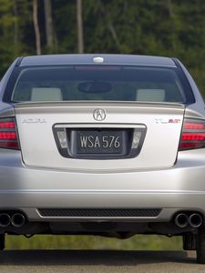 Preview wallpaper acura, tl, 2007, metallic silver, rear view, style, cars, trees