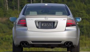Preview wallpaper acura, tl, 2007, metallic silver, rear view, style, cars, trees