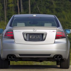 Preview wallpaper acura, tl, 2007, metallic silver, rear view, style, cars, trees